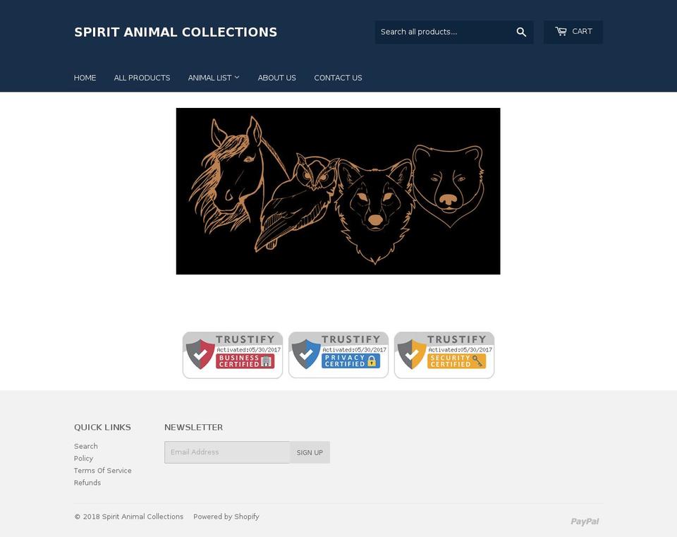 spiritanimalcollections.com — Shopify storefront screenshot