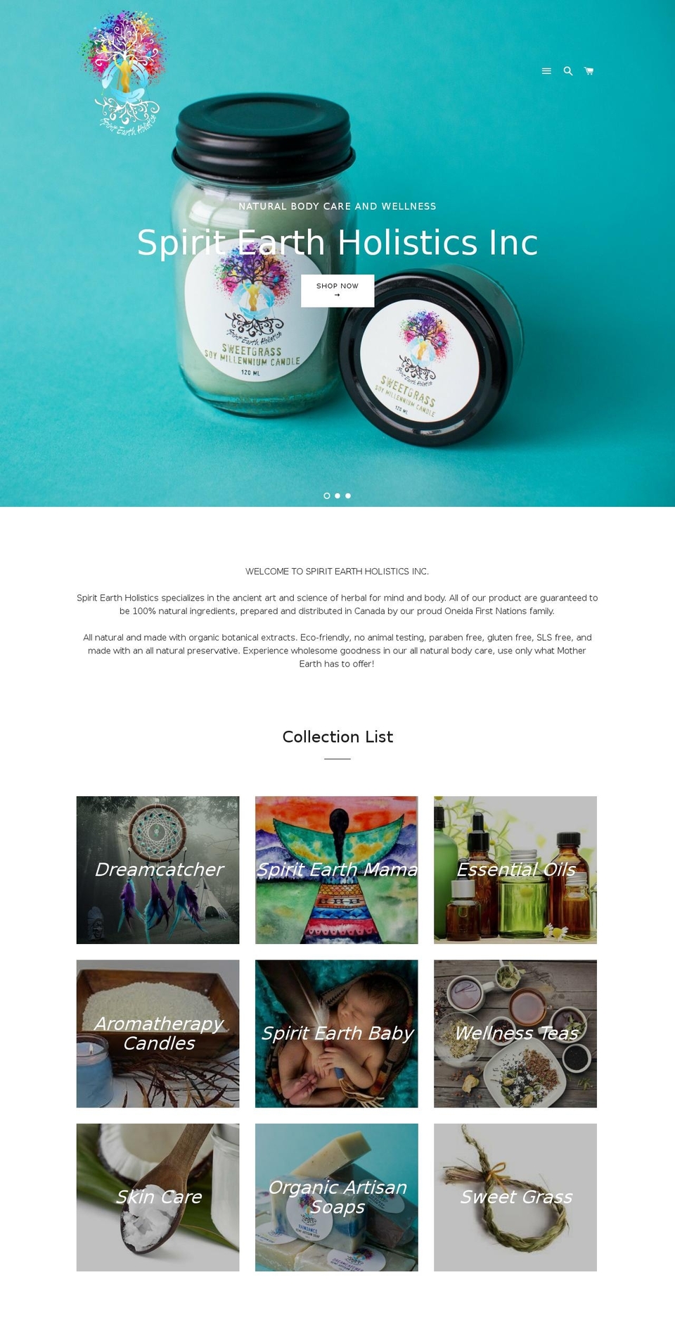 spiritearthholistics.ca shopify website screenshot