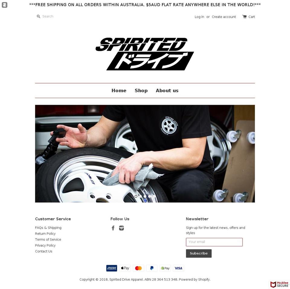 spiriteddriveapparel.com shopify website screenshot