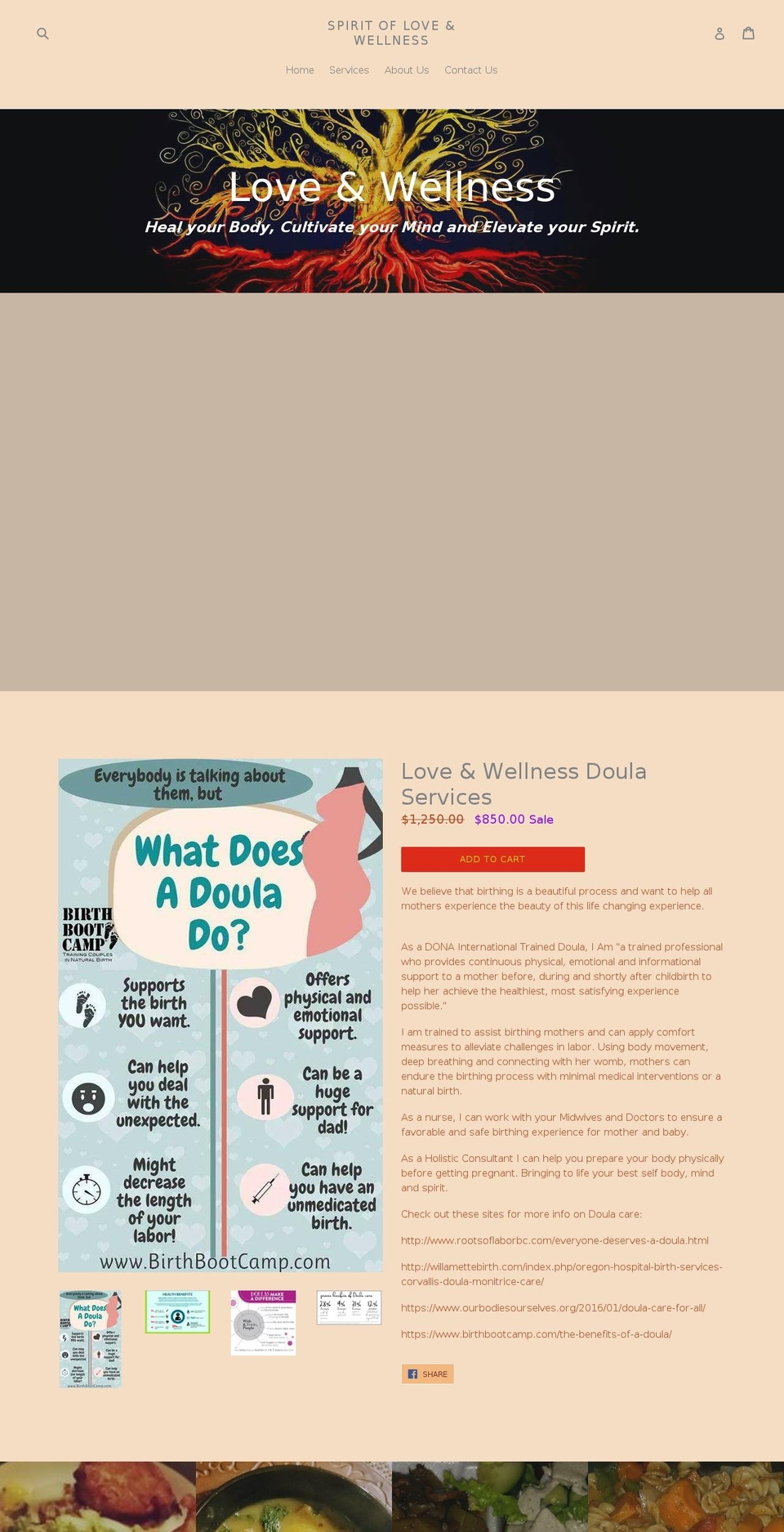 spiritofloveandwellness.com — Shopify storefront screenshot
