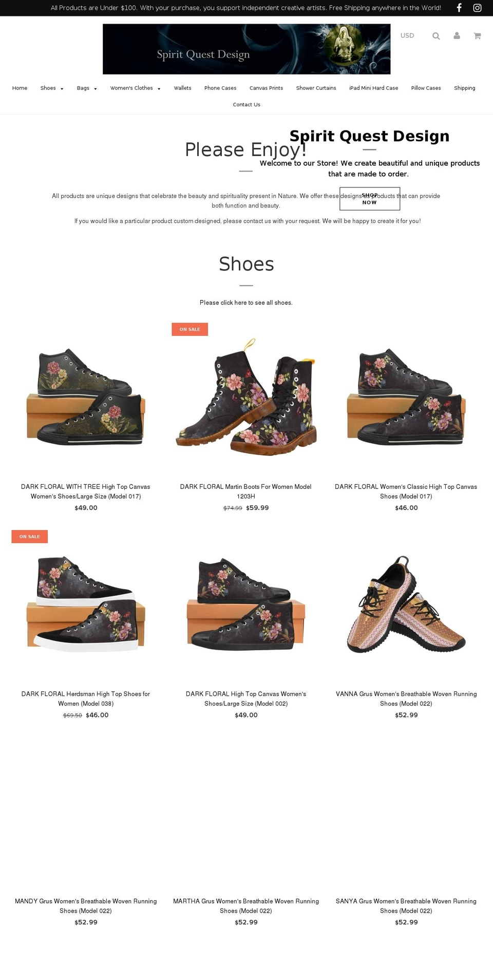 spiritquestdesign.com — Shopify storefront screenshot