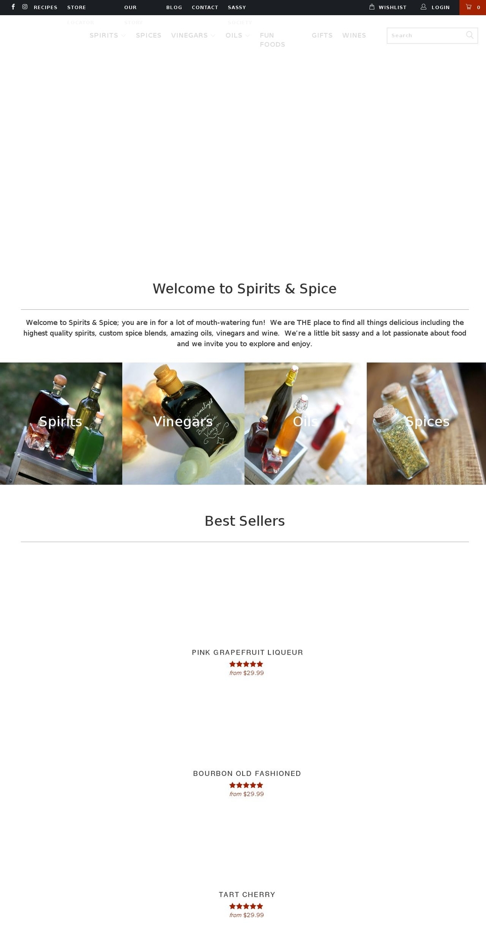 spiritsandspice.com shopify website screenshot