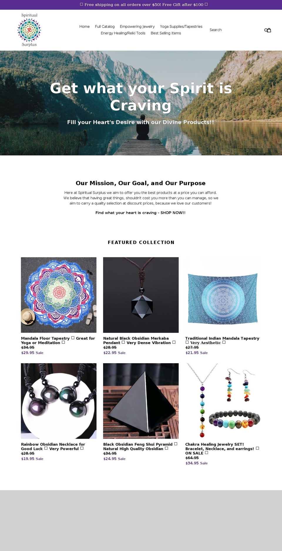 spiritualsurplus.com shopify website screenshot