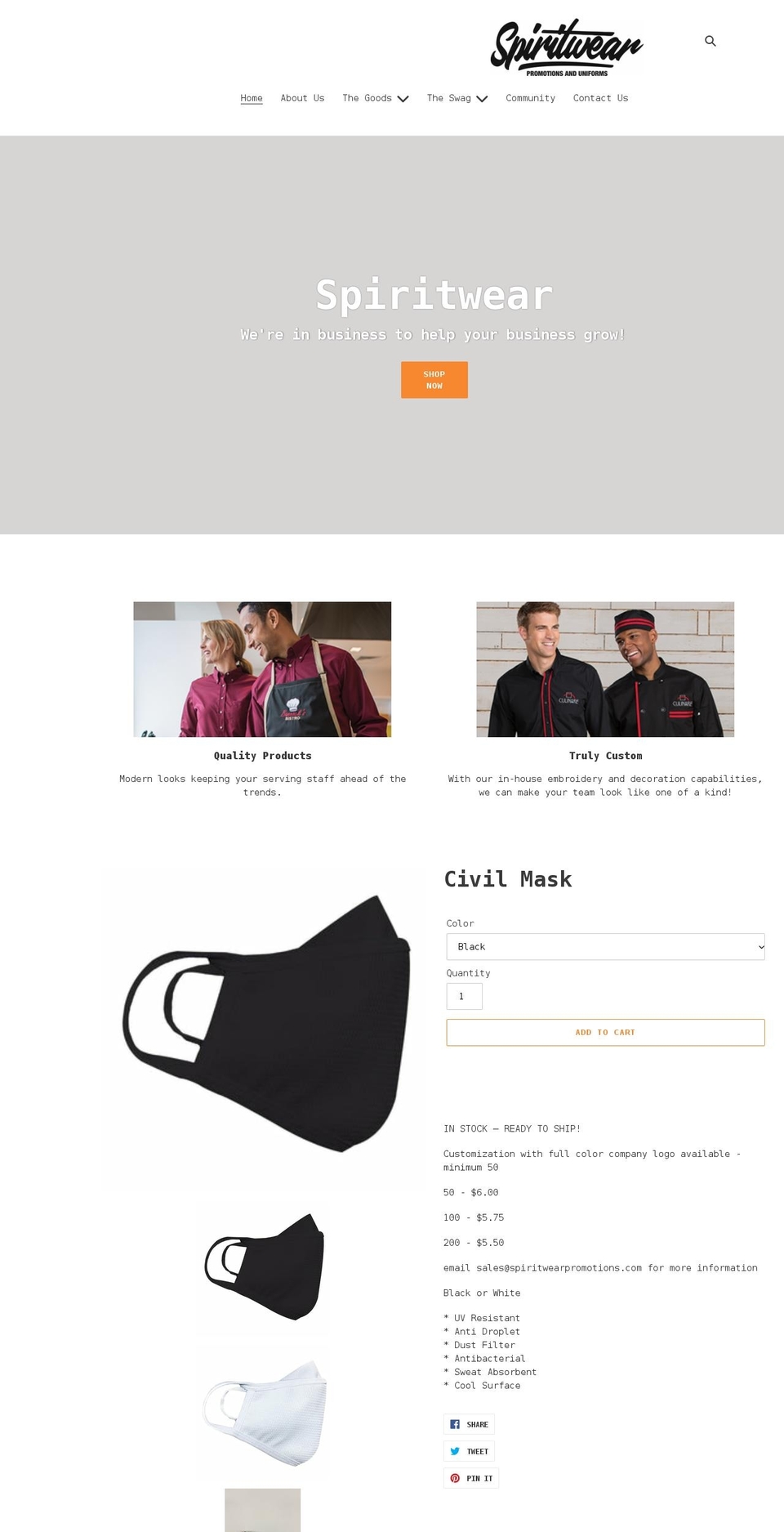spiritwearpromotions.com shopify website screenshot