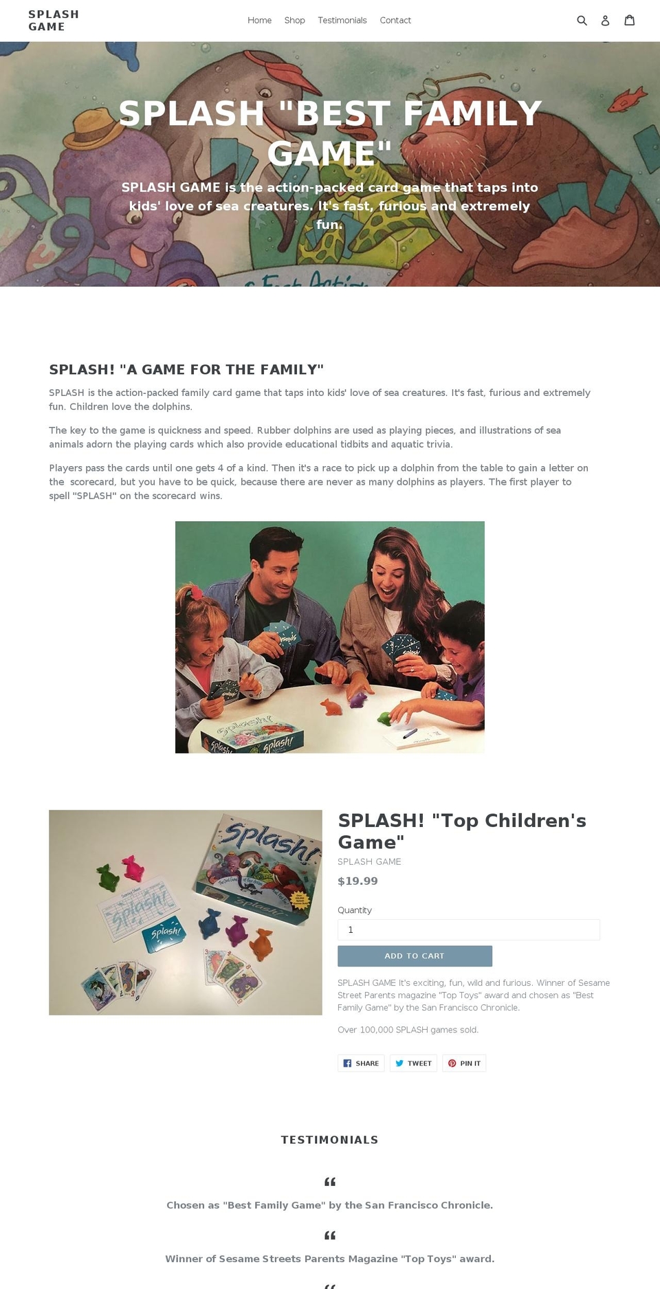 splashcardgame.net shopify website screenshot
