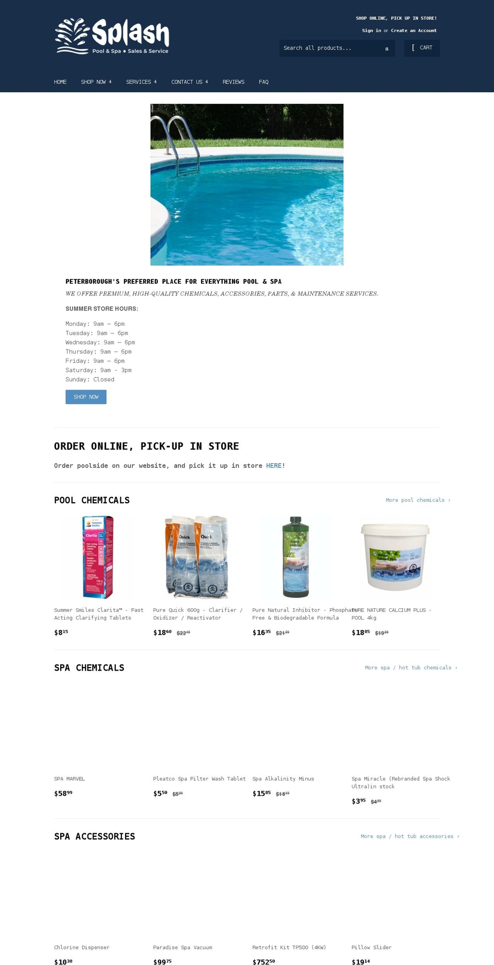 splashpoolandspa.ca shopify website screenshot