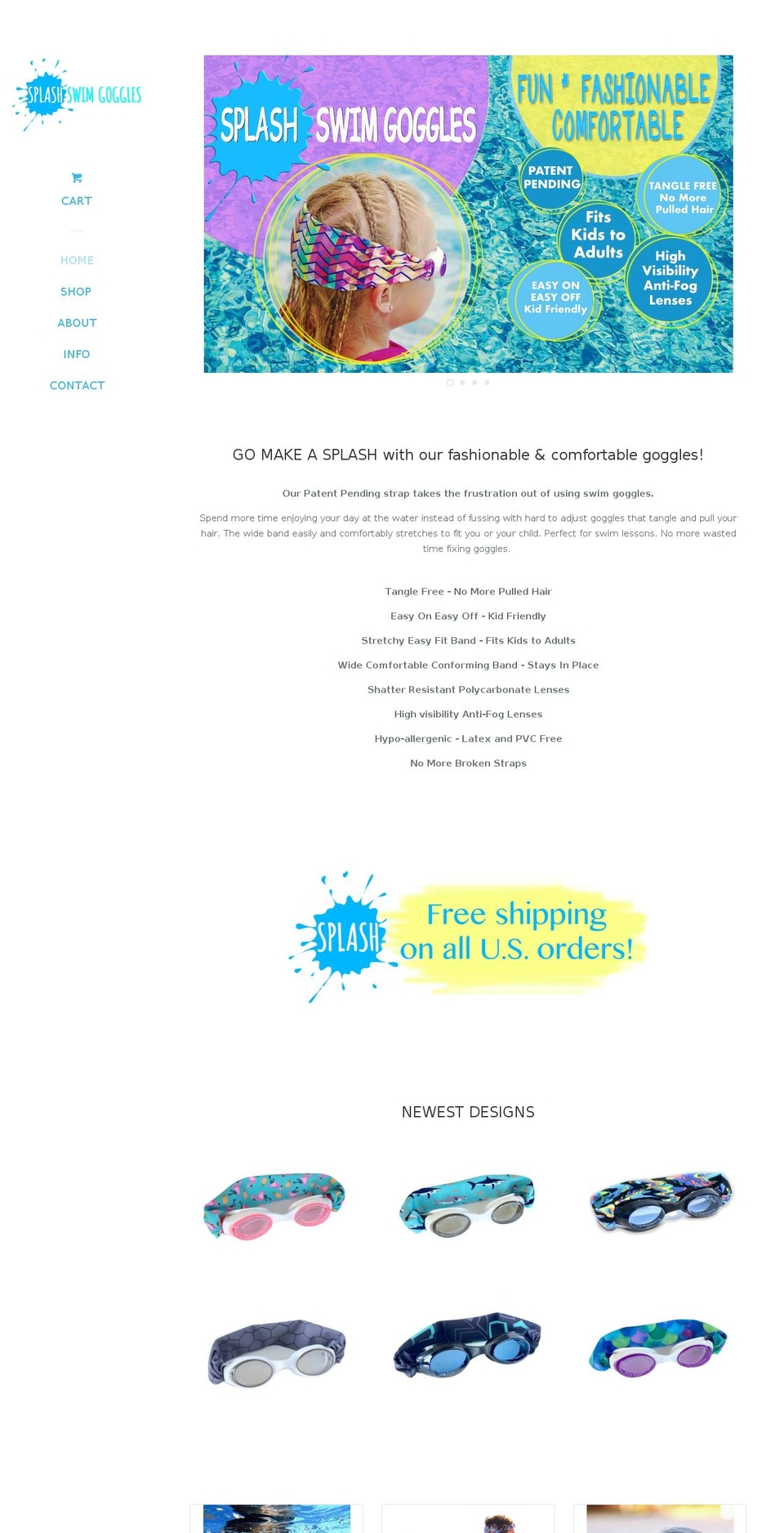 splashswimgoggles.com shopify website screenshot
