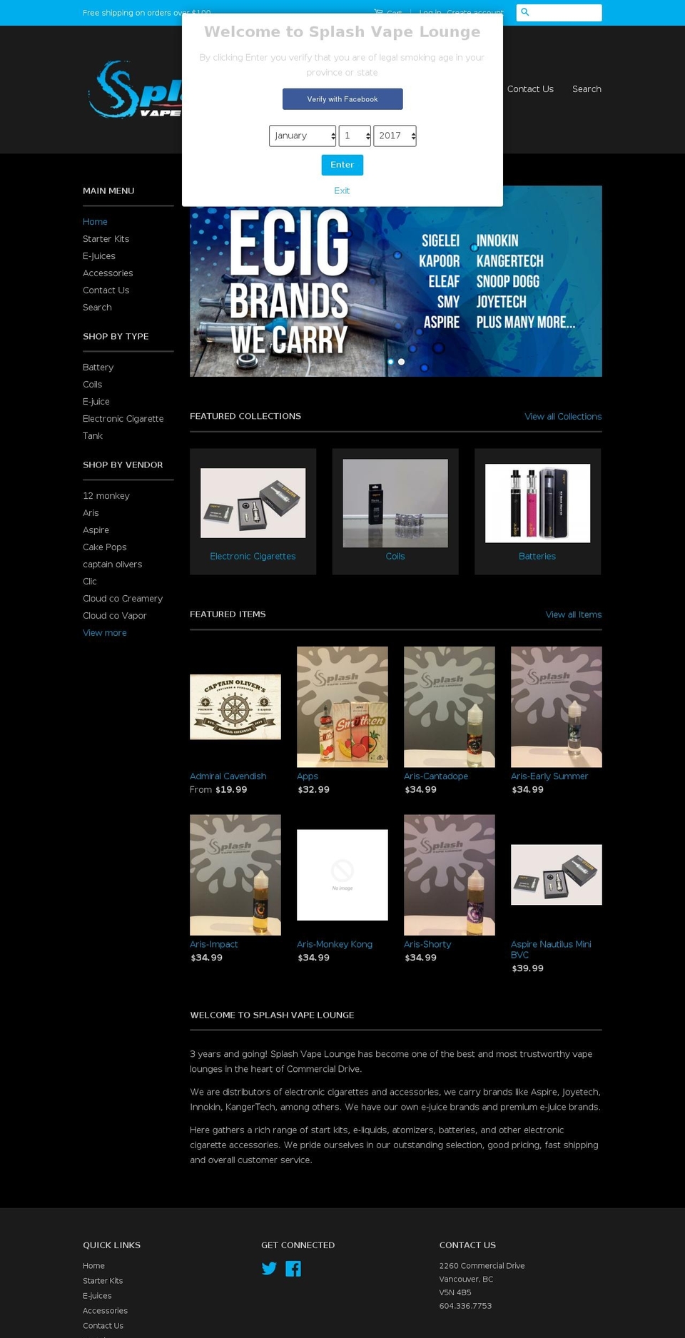 splashvapour.com shopify website screenshot