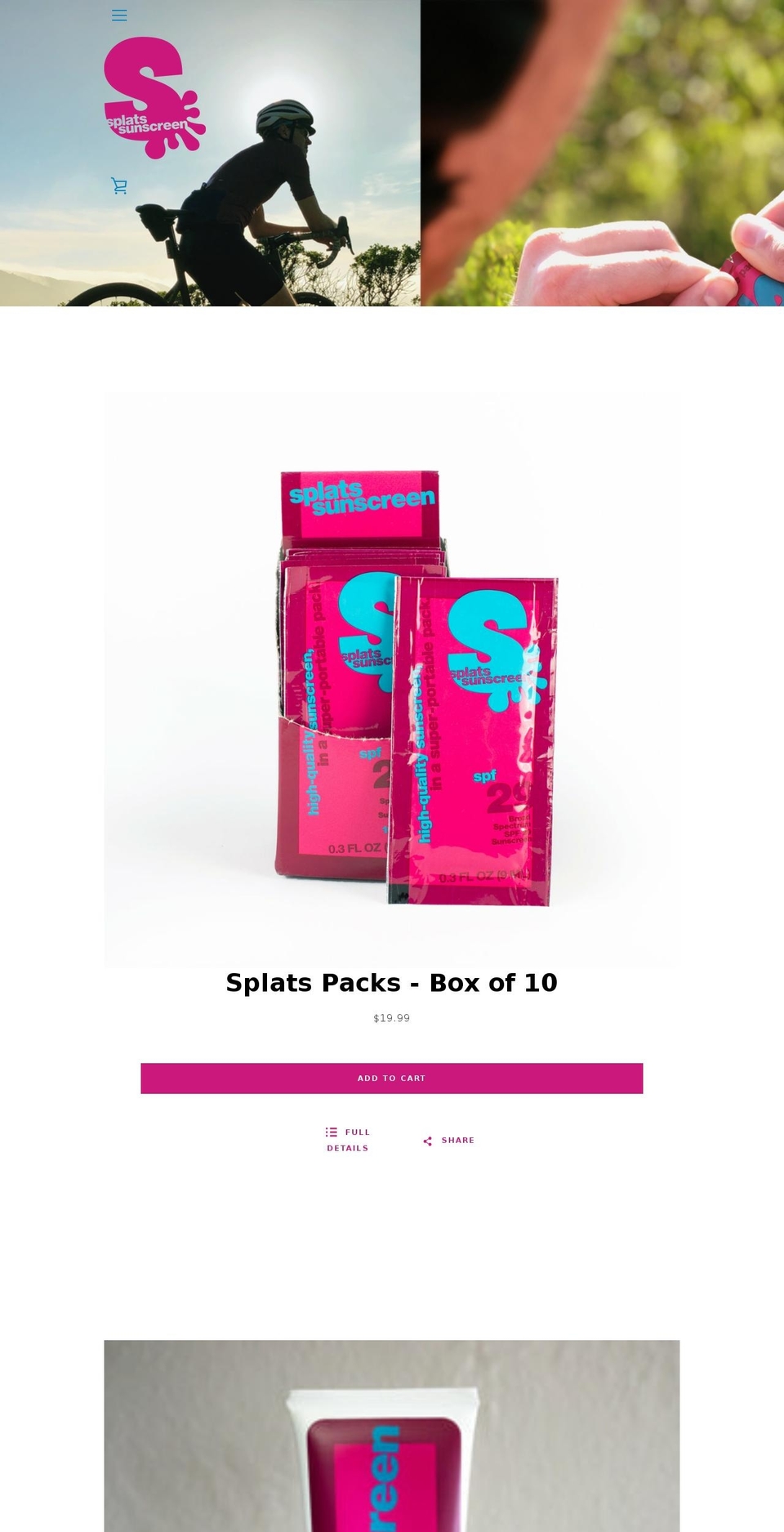 splatssunscreen.com shopify website screenshot