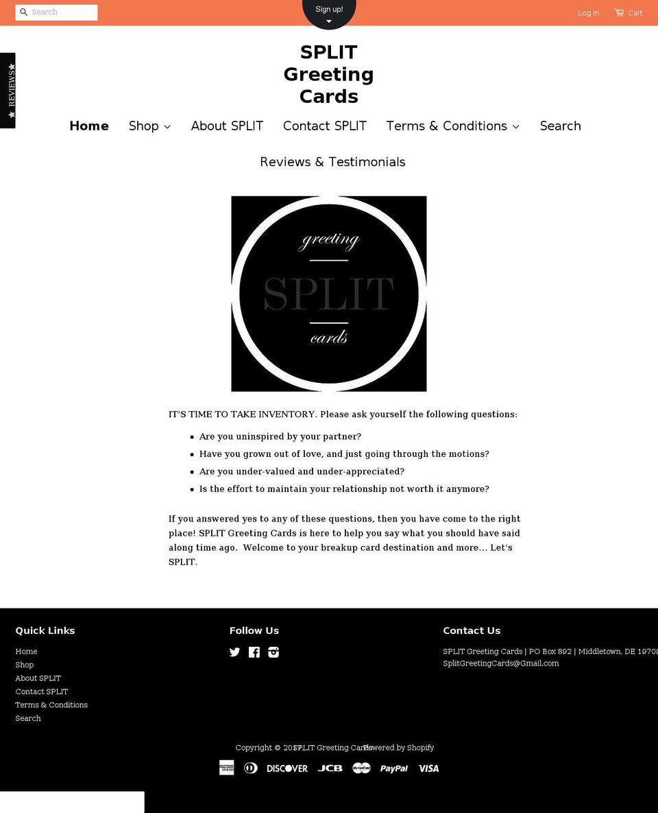 splitgreetingcards.com shopify website screenshot
