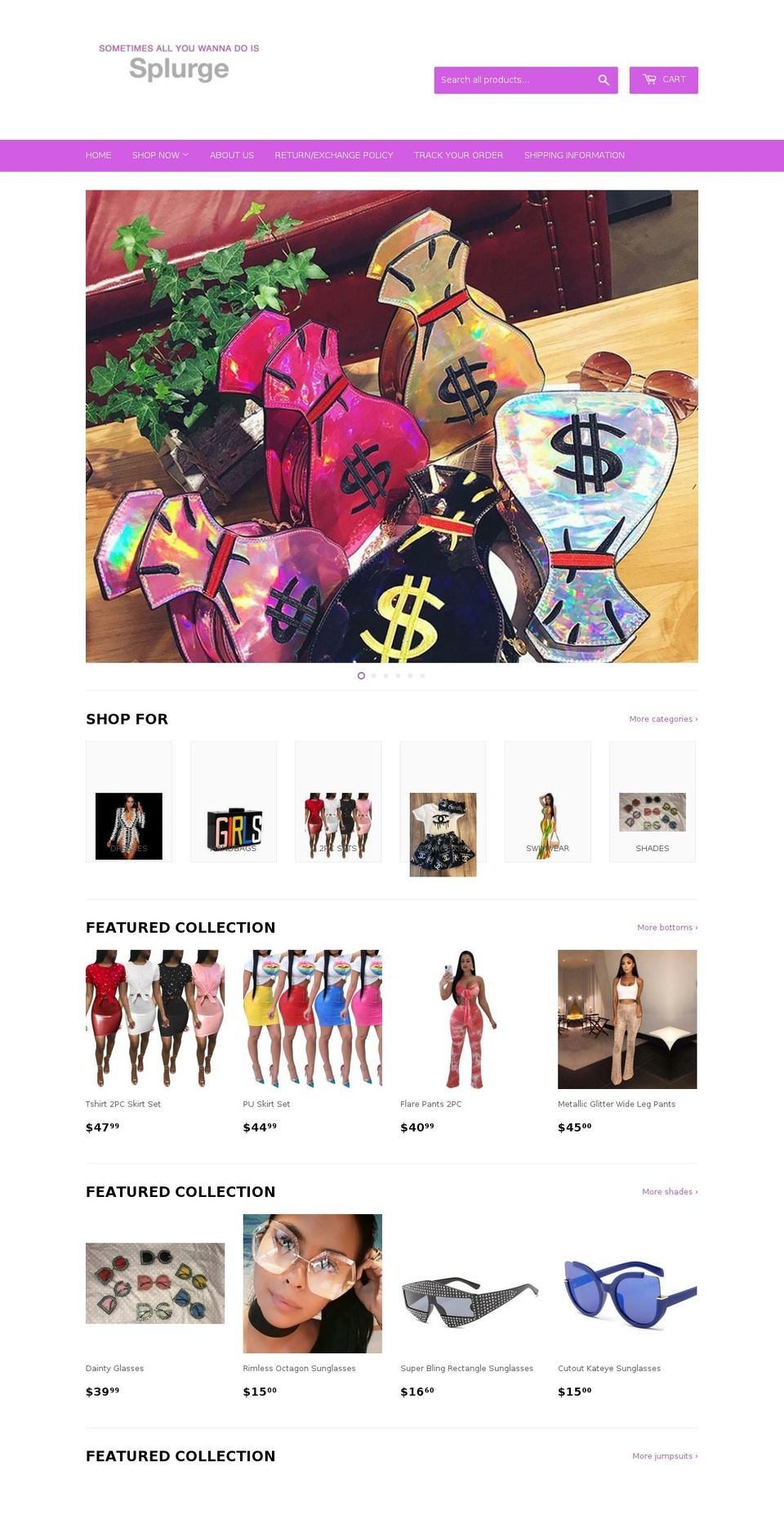 splurgeboutique.biz shopify website screenshot