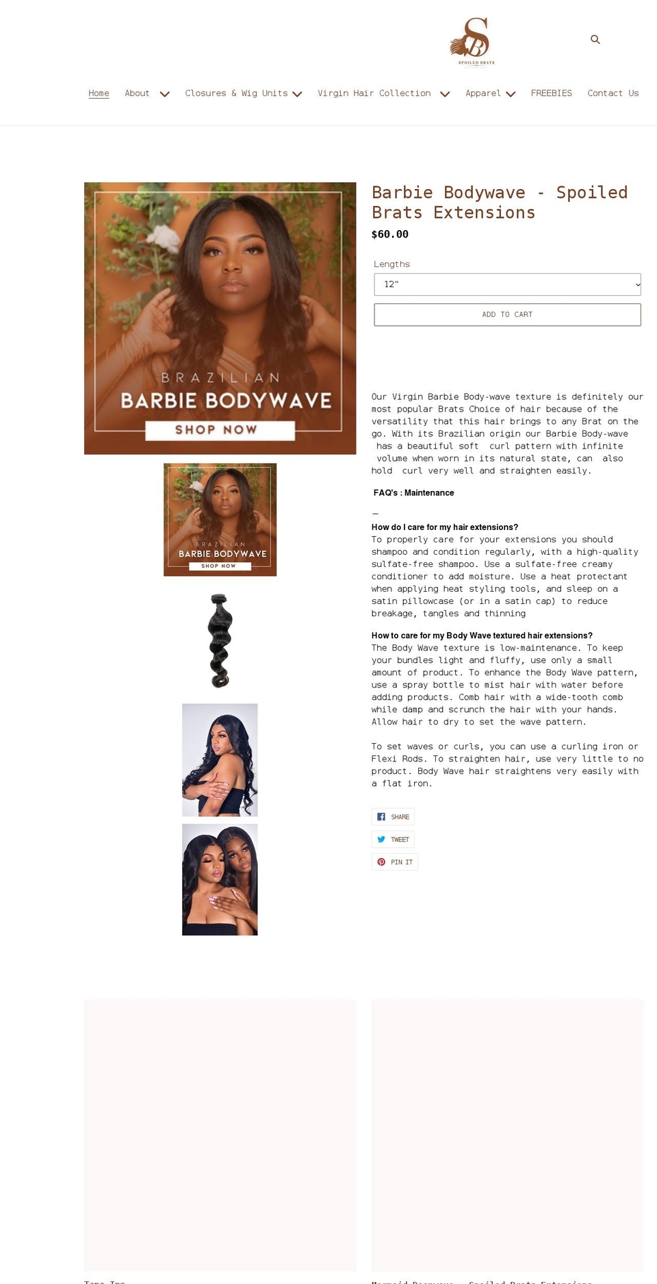 spoiledbratsextensions.com shopify website screenshot