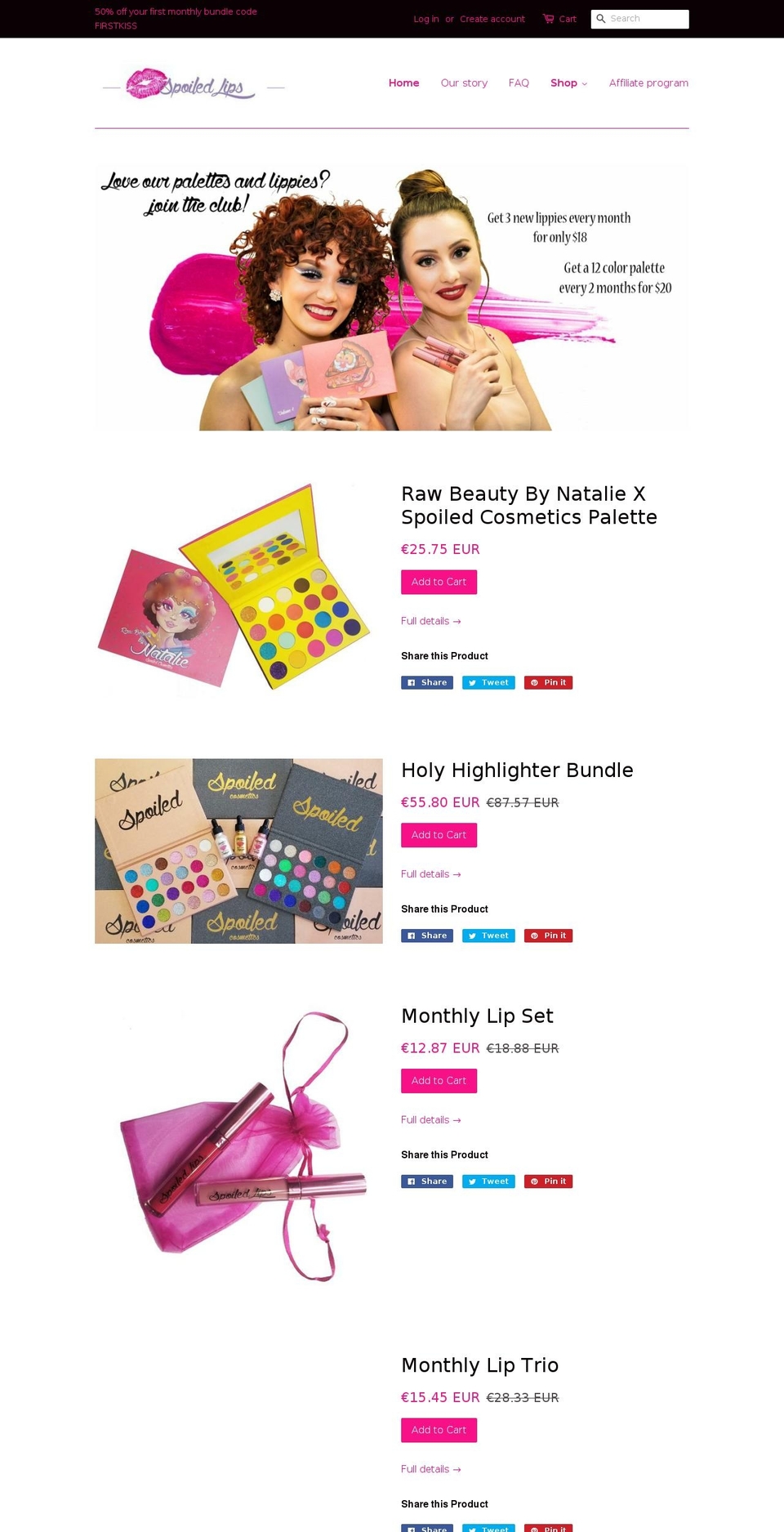 spoiledcosmetics.com shopify website screenshot