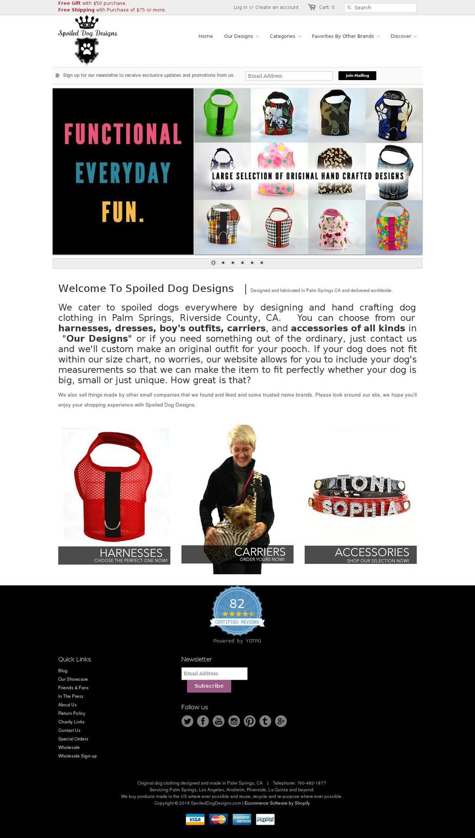 spoileddogdesigns.net shopify website screenshot