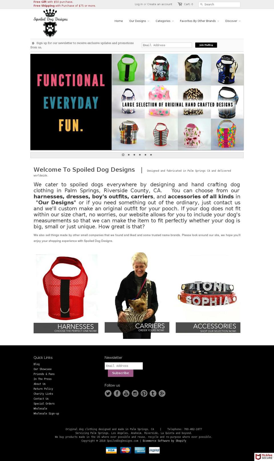 spoileddogdesigns.org shopify website screenshot