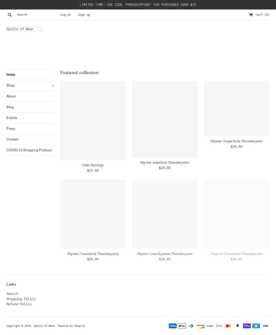 spoilsofwear.com shopify website screenshot