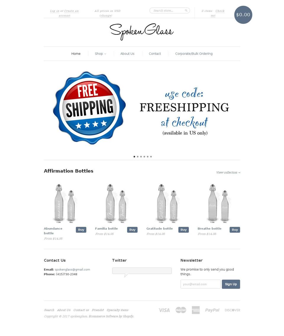 new-standard Shopify theme site example spokenglass.com