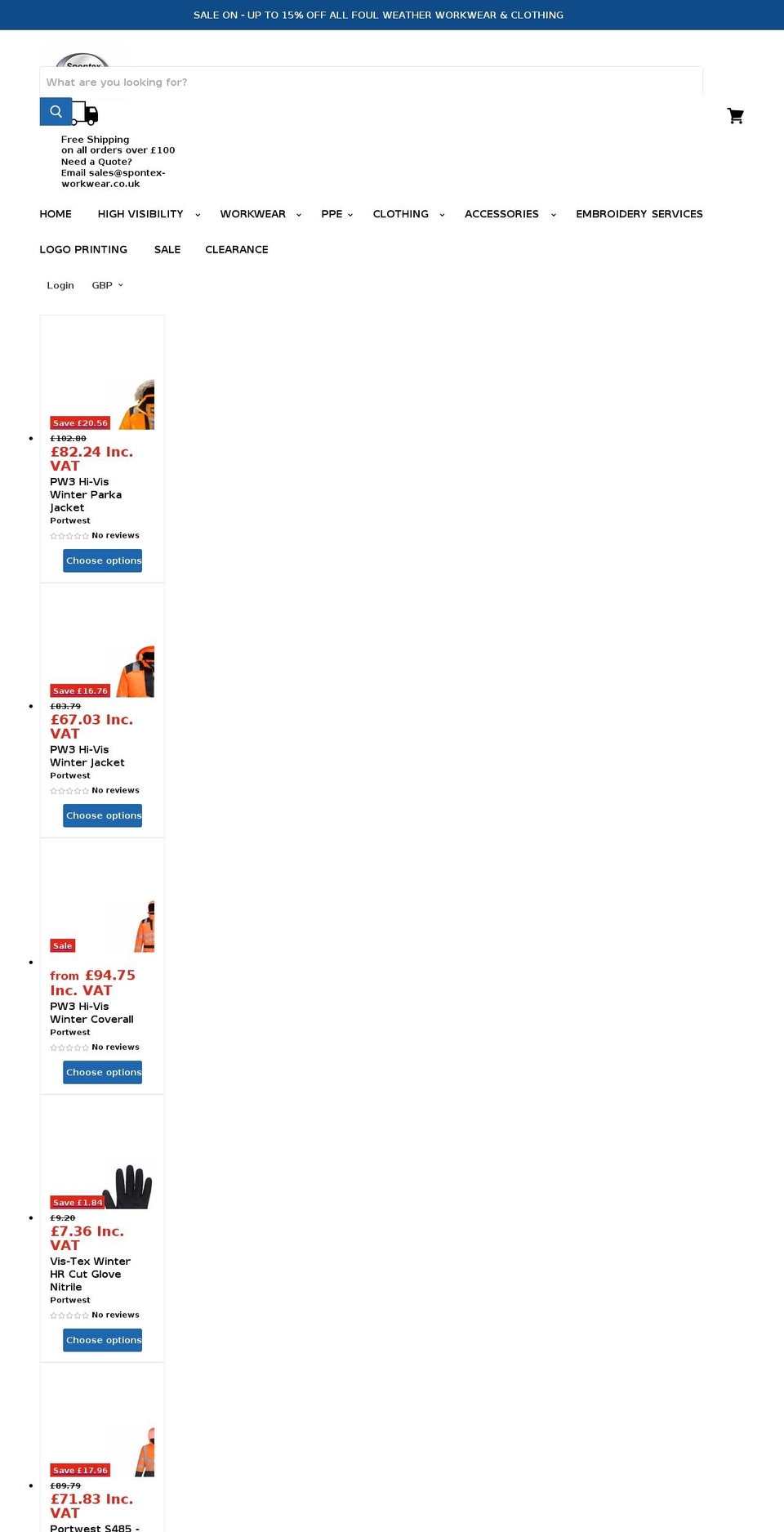 spontex-workwear.co.uk shopify website screenshot