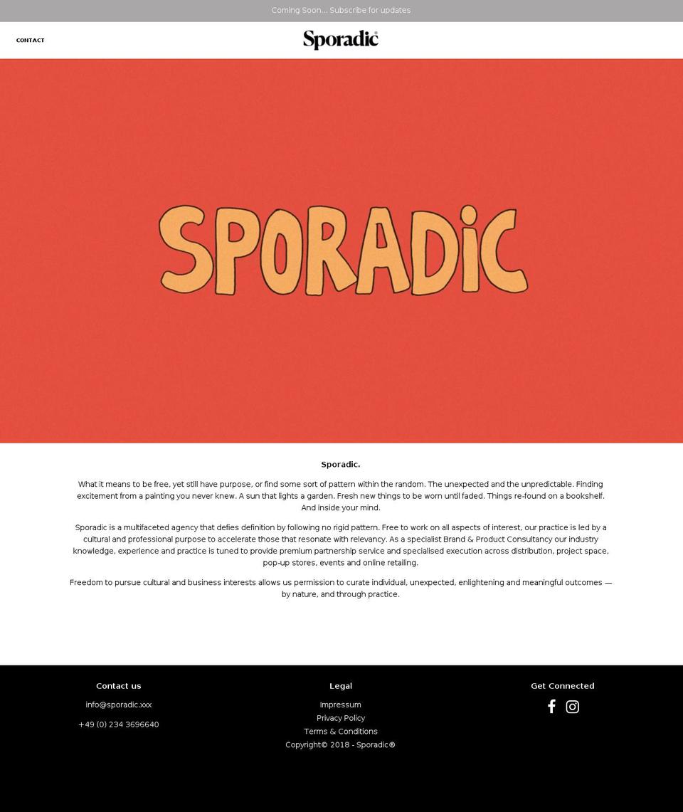 sporadic.xyz shopify website screenshot