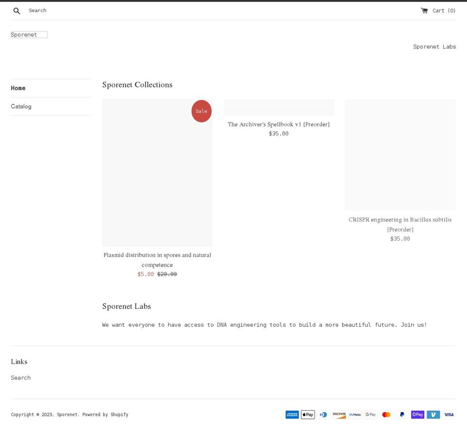 sporenetlabs.com shopify website screenshot