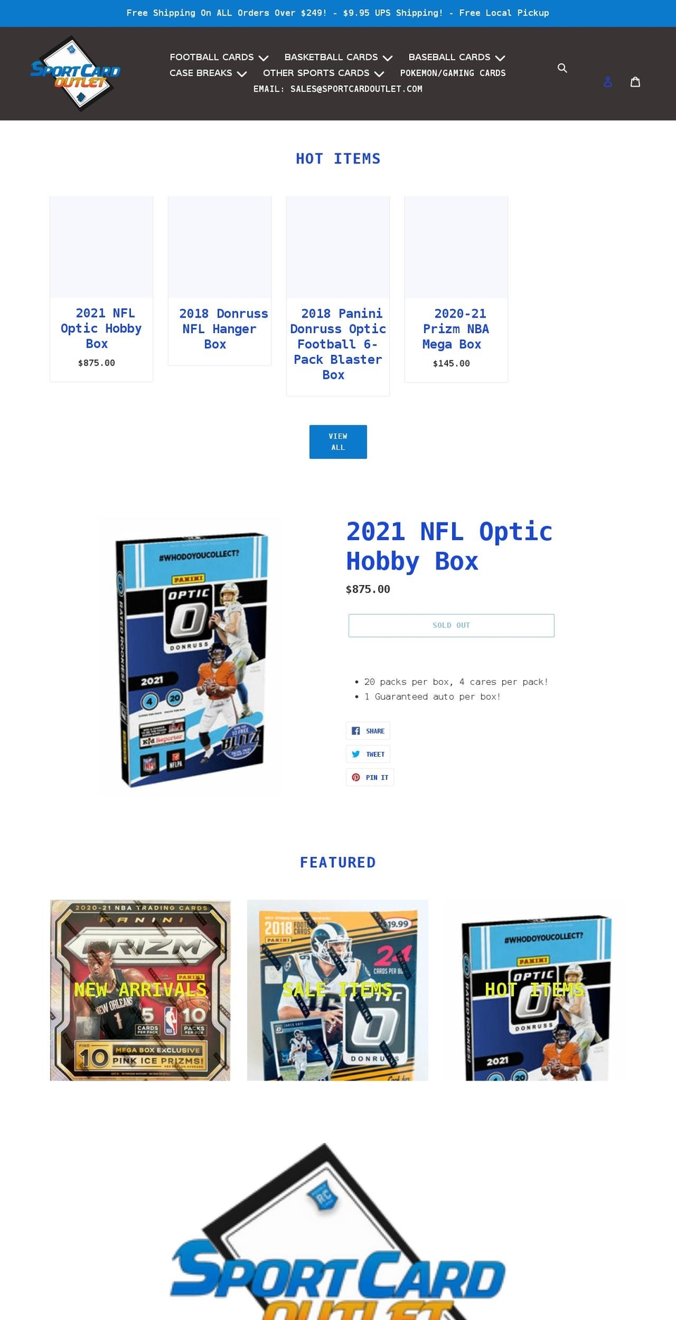 sportcardoutlet.com shopify website screenshot