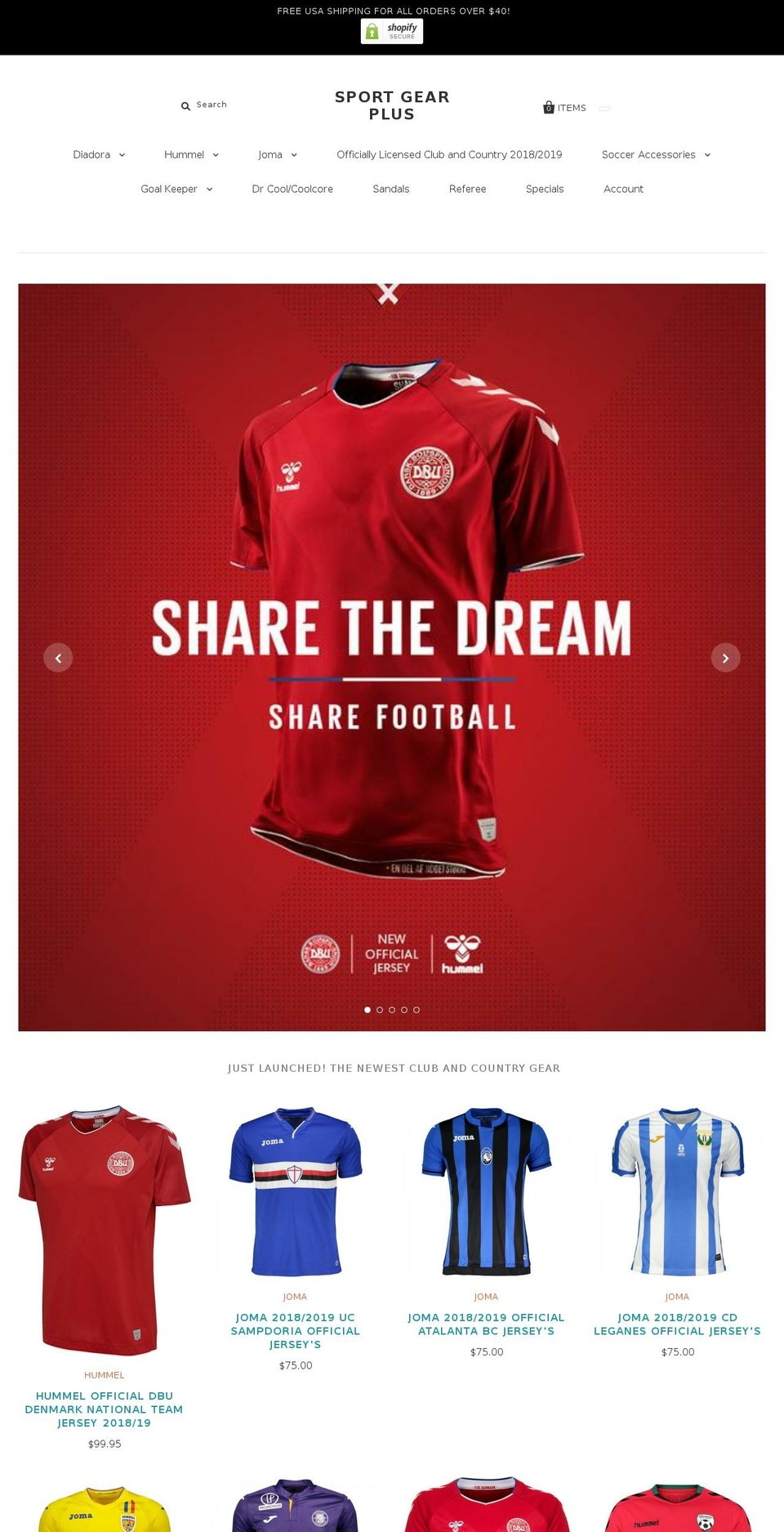 sportgearplus.com shopify website screenshot