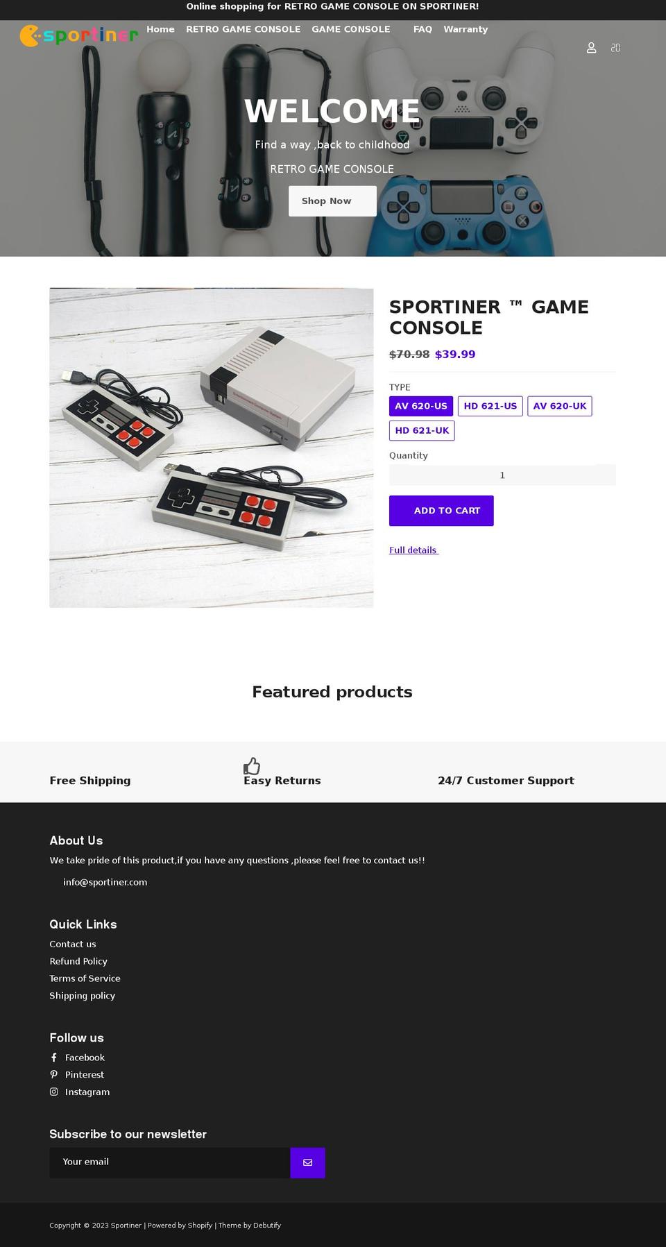 sportiner.com shopify website screenshot