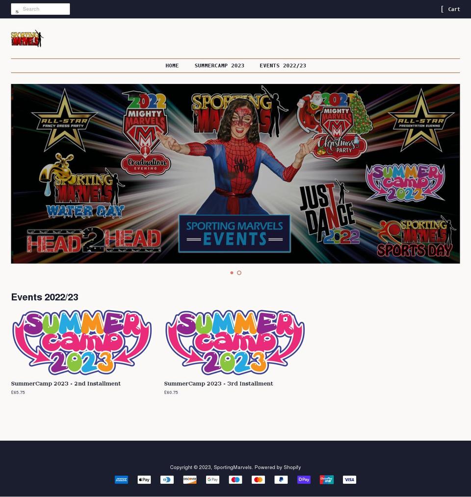 sportingmarvelsshop.com — Shopify storefront screenshot