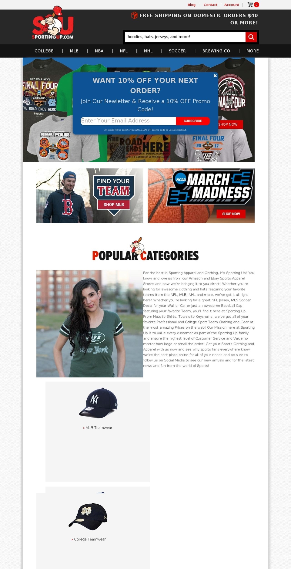 sportingup.com shopify website screenshot