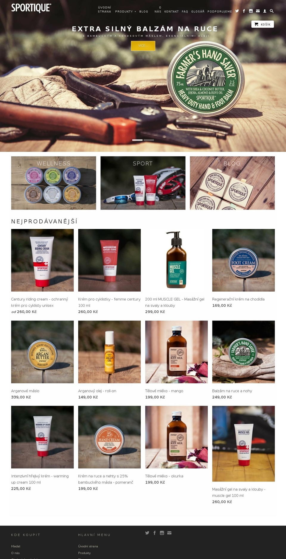 sportiquebodyandskincare.cz shopify website screenshot