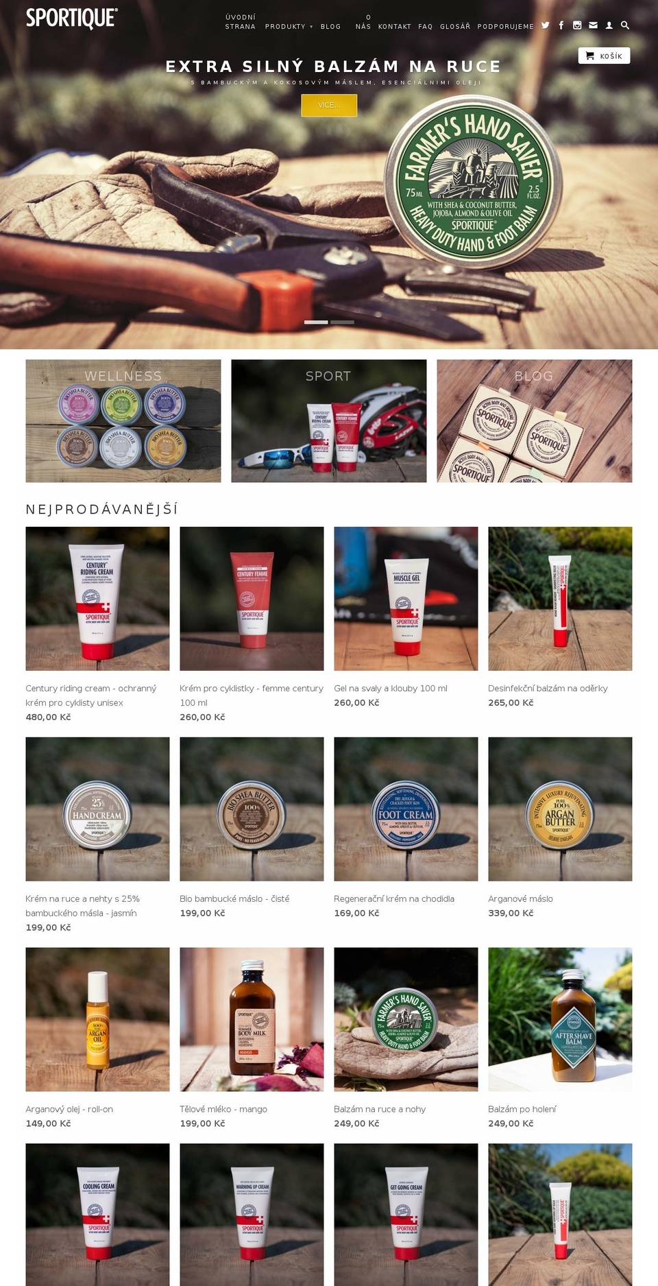 sportiquebodycare.cz shopify website screenshot