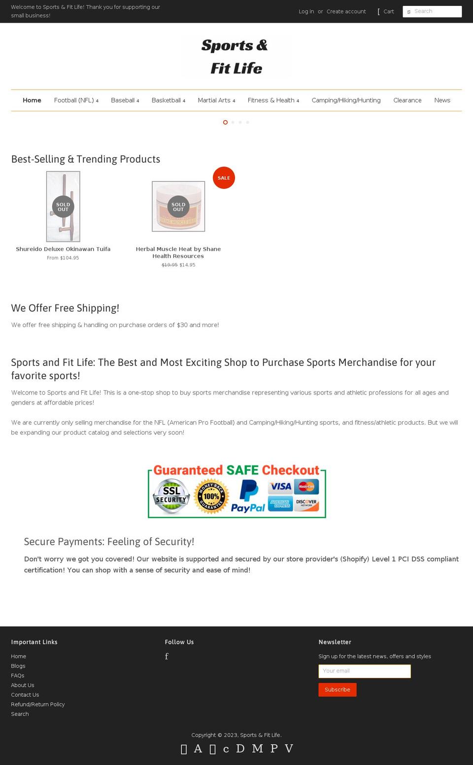 sportsandfitlife.com — Shopify storefront screenshot