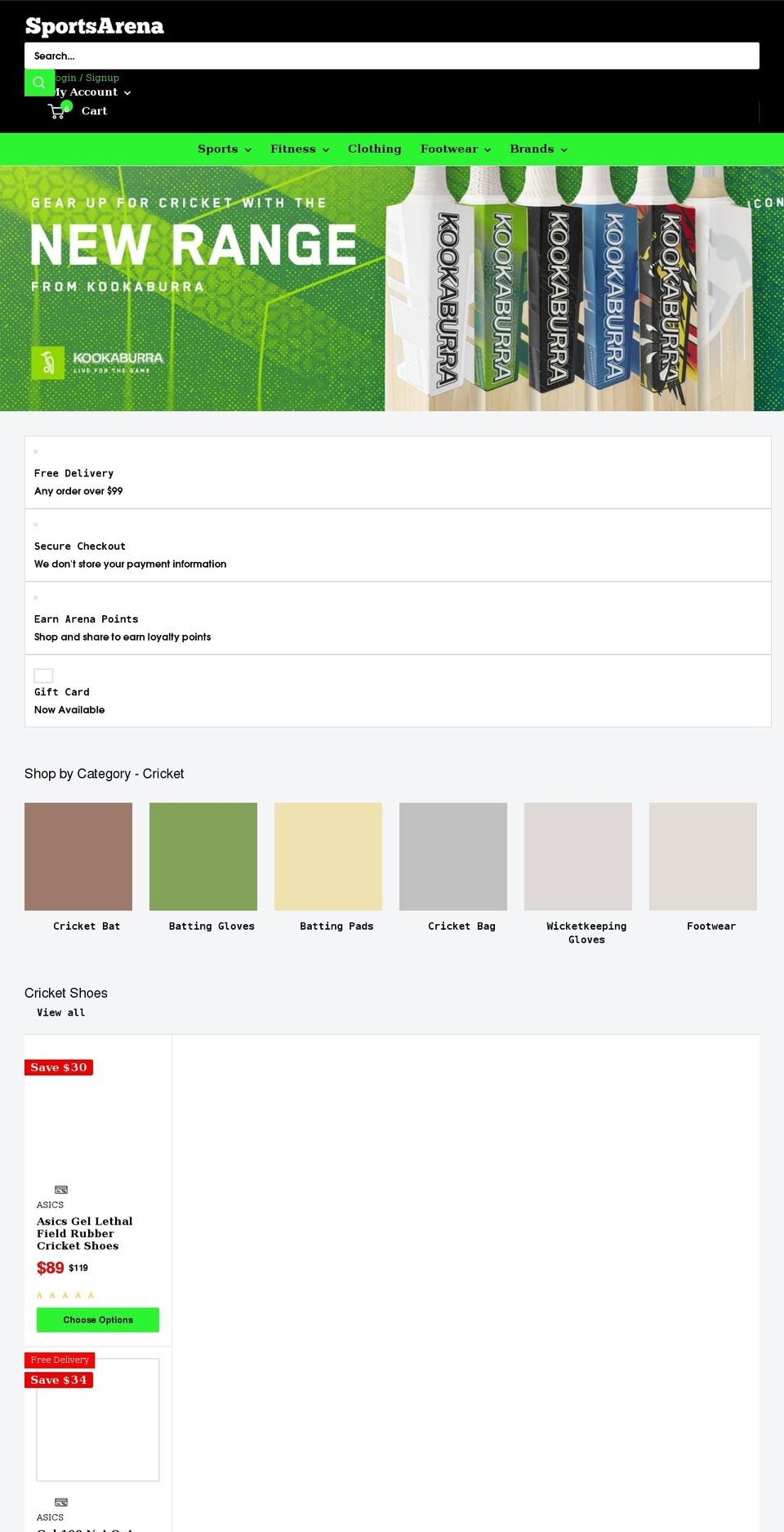sportsarena.com.au shopify website screenshot