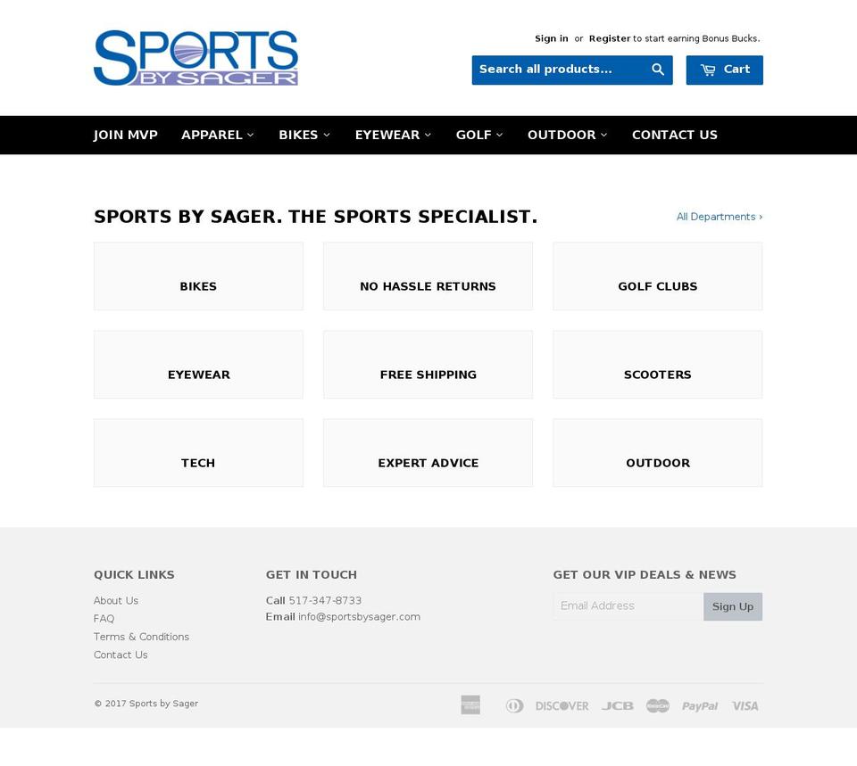 sportsbysager.com shopify website screenshot