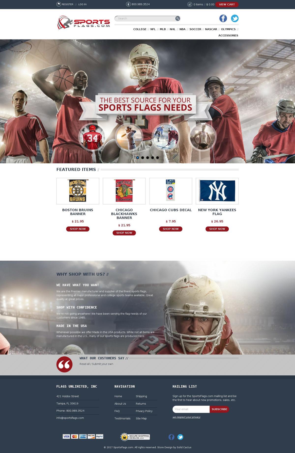 sportsflags.com shopify website screenshot