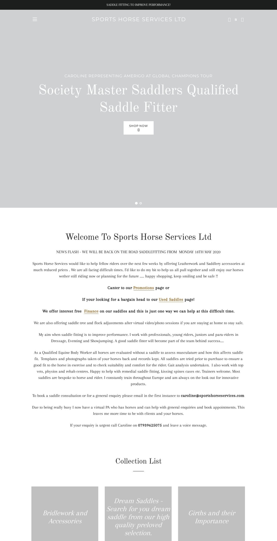 sportshorseservices.co.uk shopify website screenshot