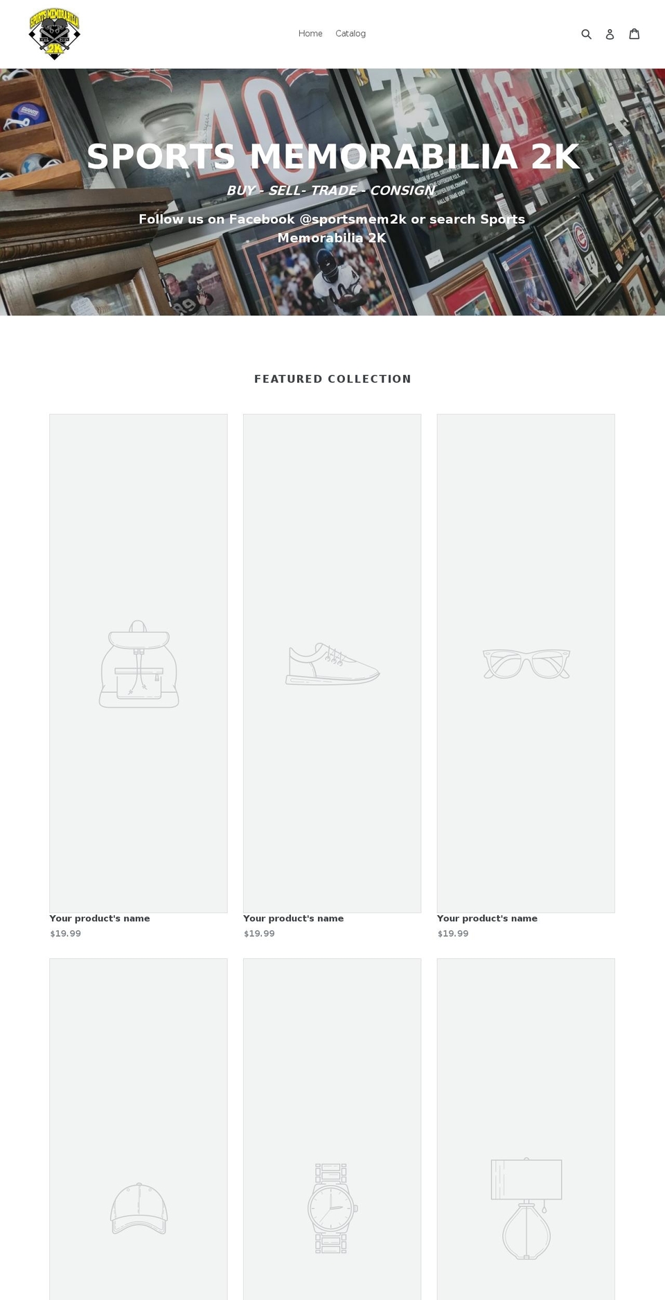 sportsmemorabilia2k.com — Shopify storefront screenshot