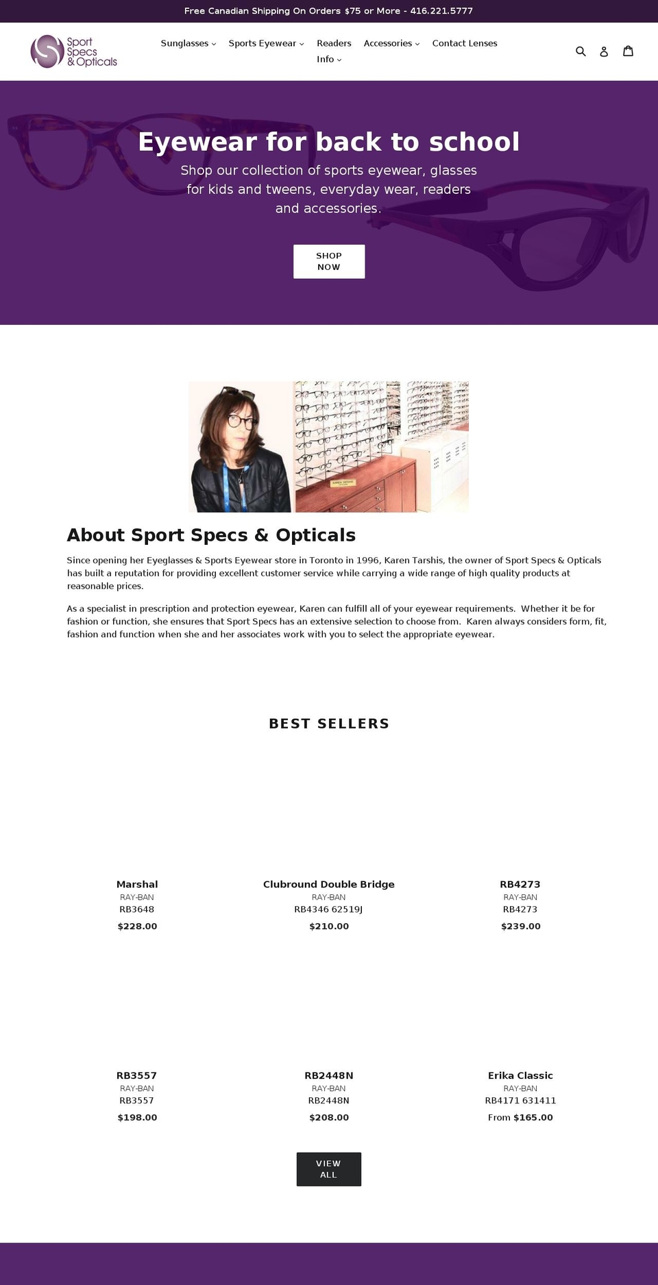 sportspecs.ca shopify website screenshot