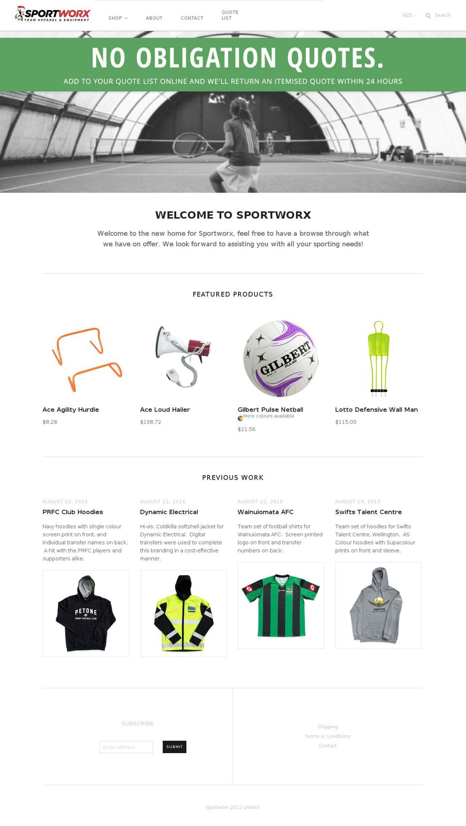 sportworx.co.nz shopify website screenshot