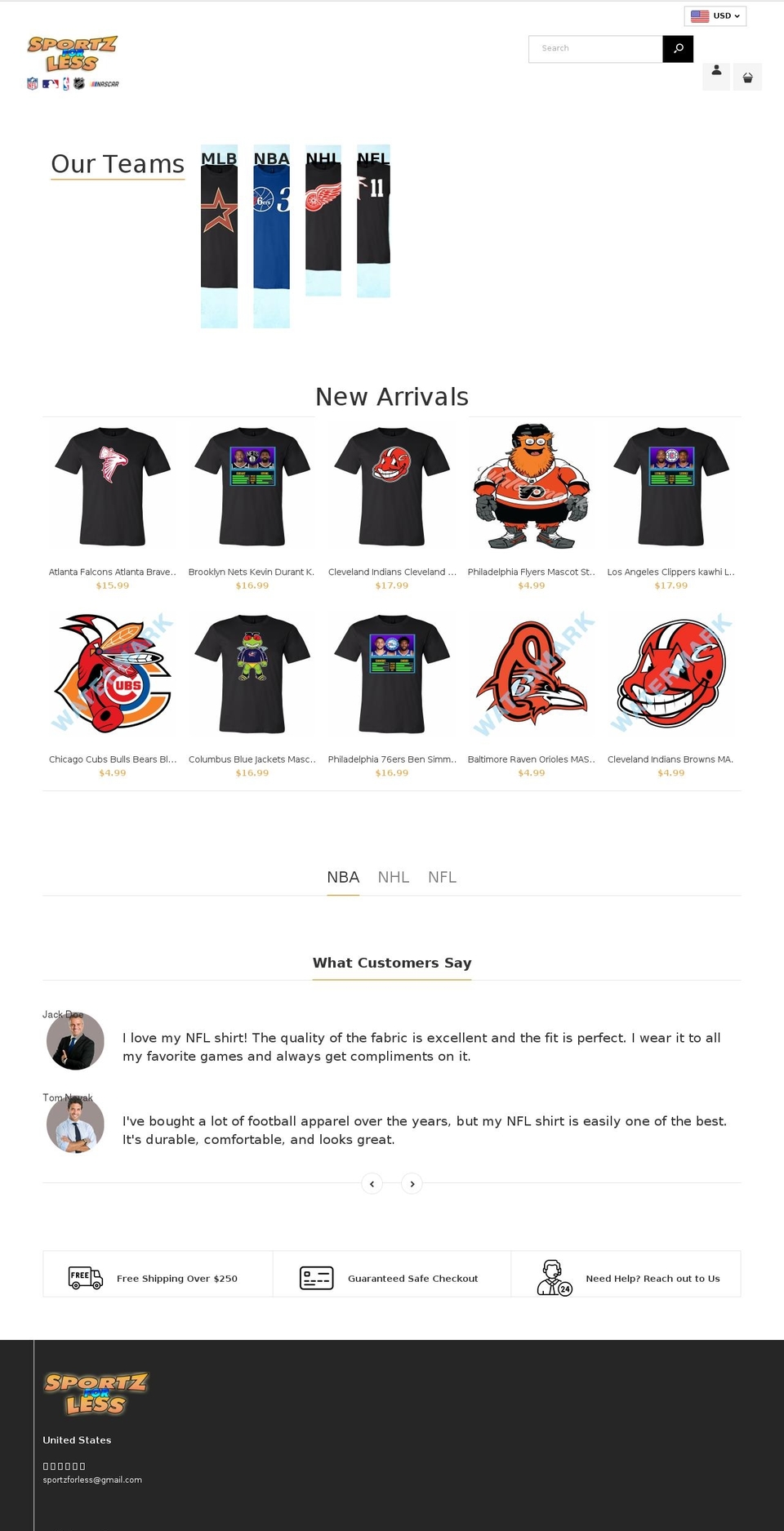 sportzforless.com shopify website screenshot