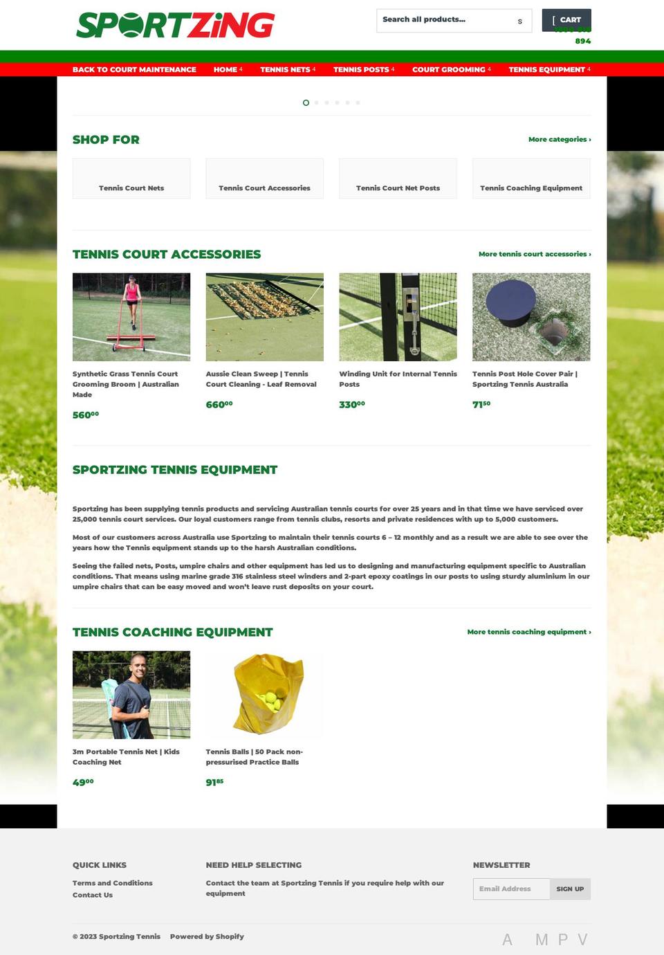 sportzingtennis.com.au shopify website screenshot
