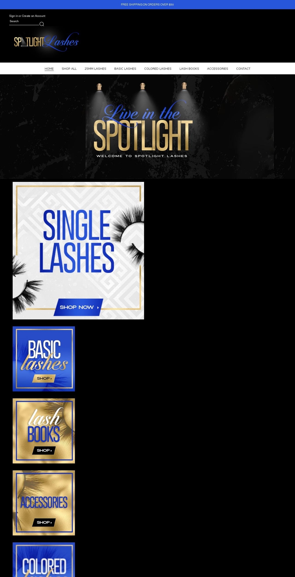 spotlight-lashes.myshopify.com shopify website screenshot