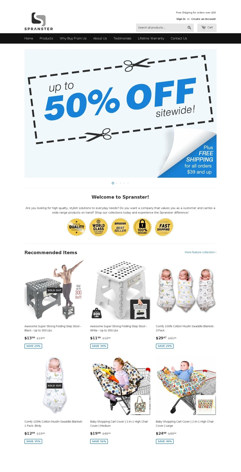 spranster.com — Shopify storefront screenshot