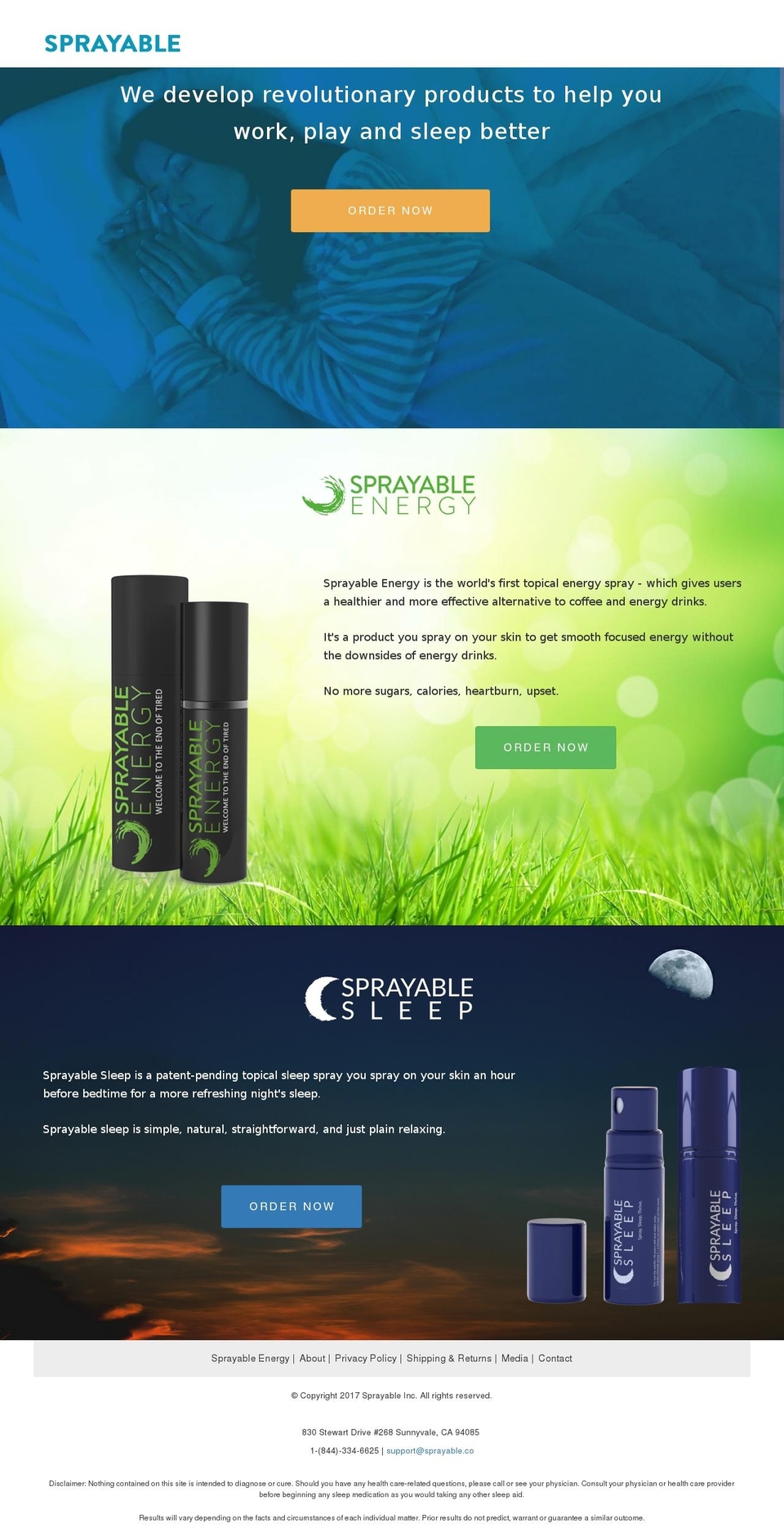 Sprayable Sleep + Energy Shopify theme site example sprayableenergy.org