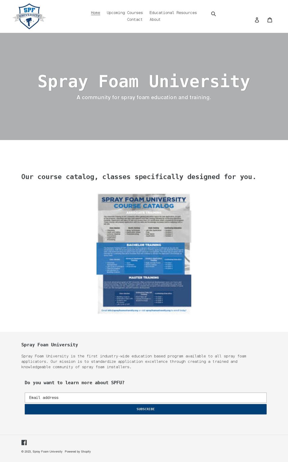 sprayfoamuniversity.org shopify website screenshot