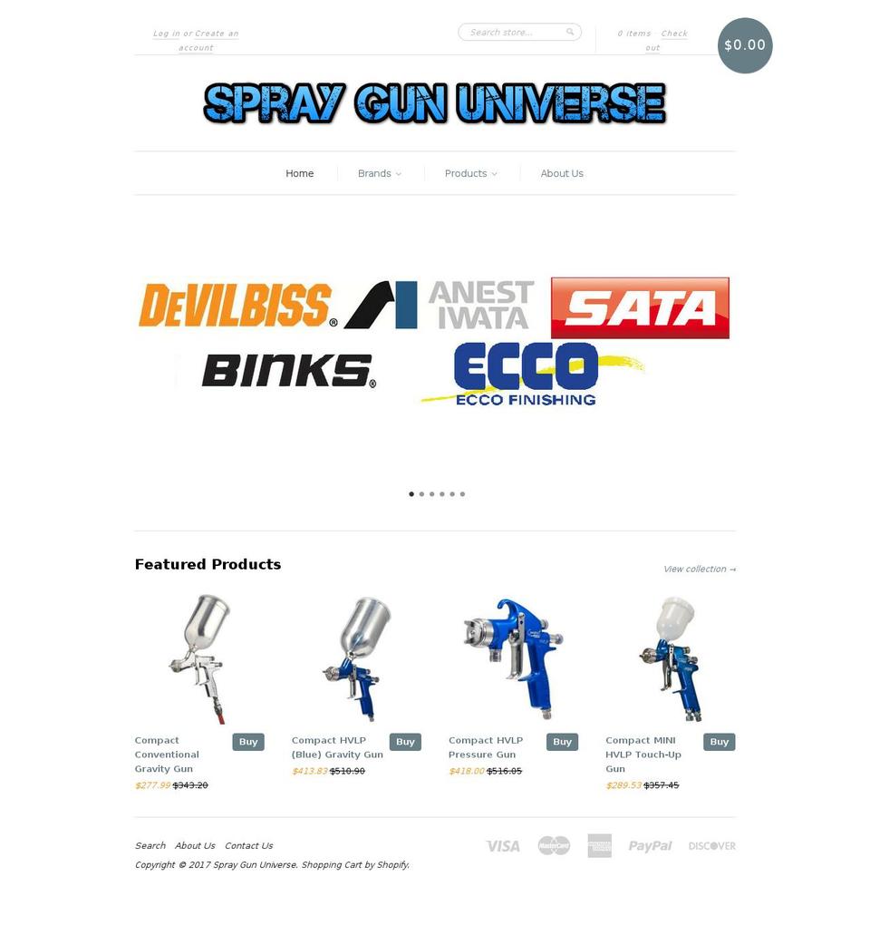 spraygununiverse.com shopify website screenshot