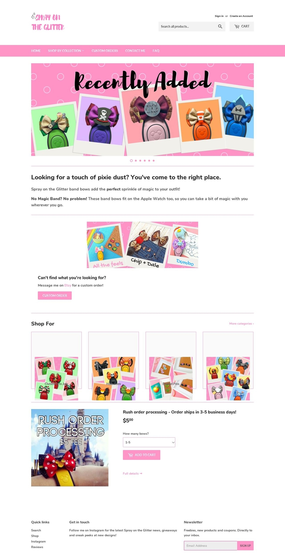 sprayontheglitter.com — Shopify storefront screenshot