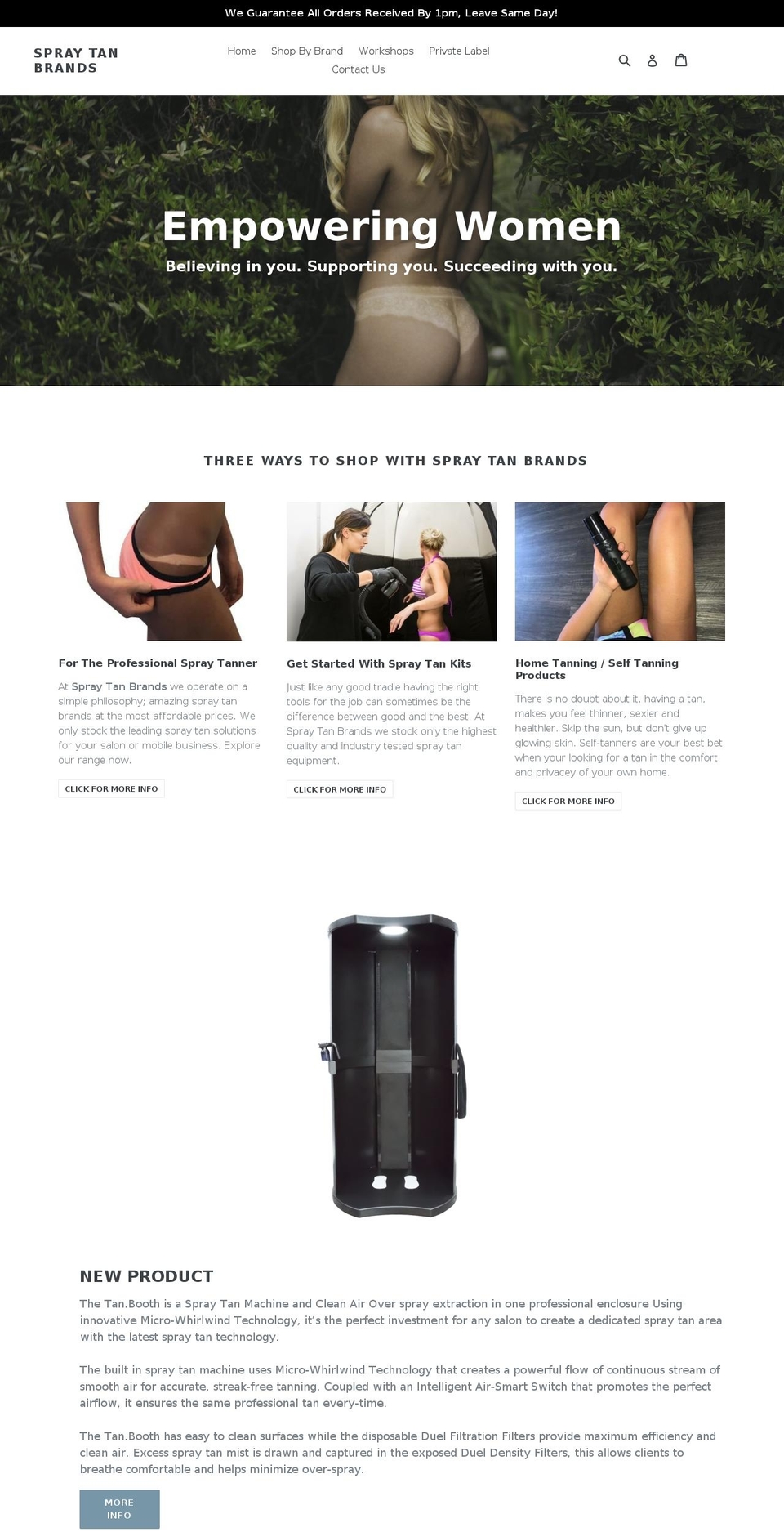 spraytanbrands.com shopify website screenshot