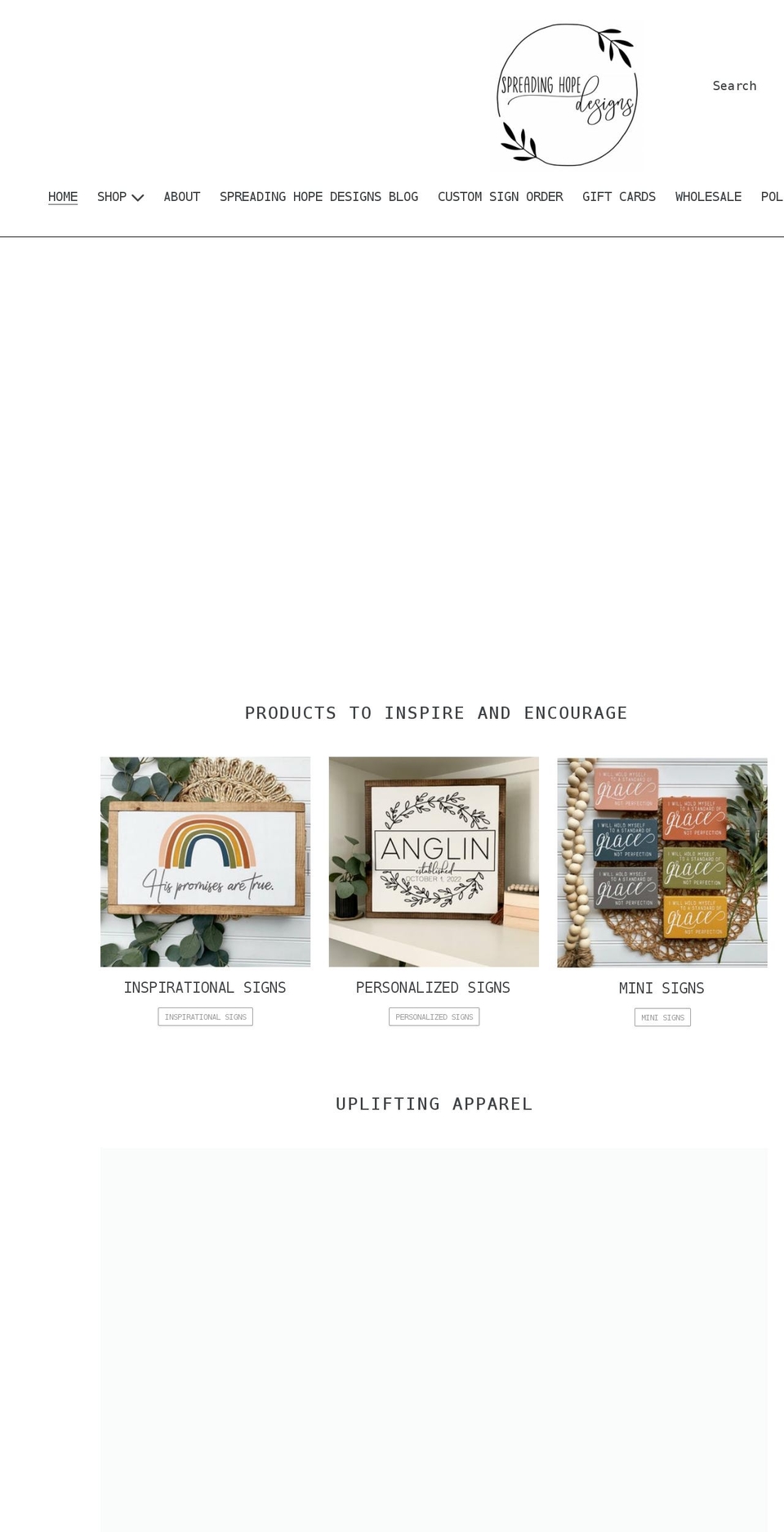 spreadinghopedesigns.com shopify website screenshot