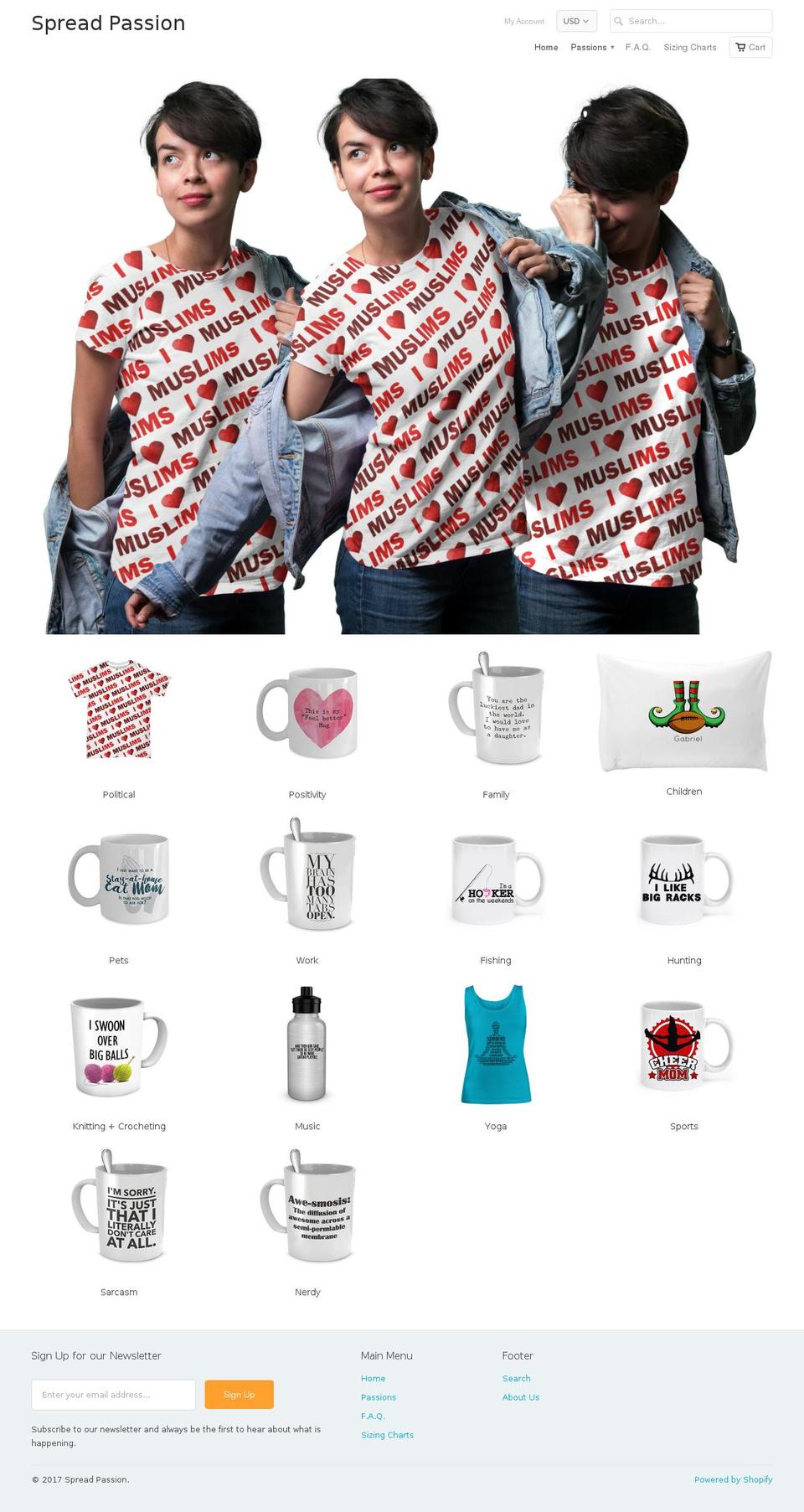 spreadpassion.com shopify website screenshot